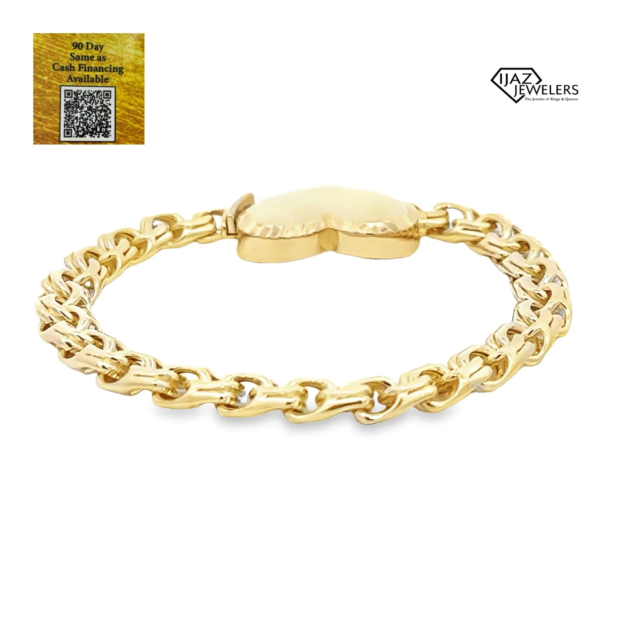 10K Gold Chino Link Diamond Cut Heart Bracelet