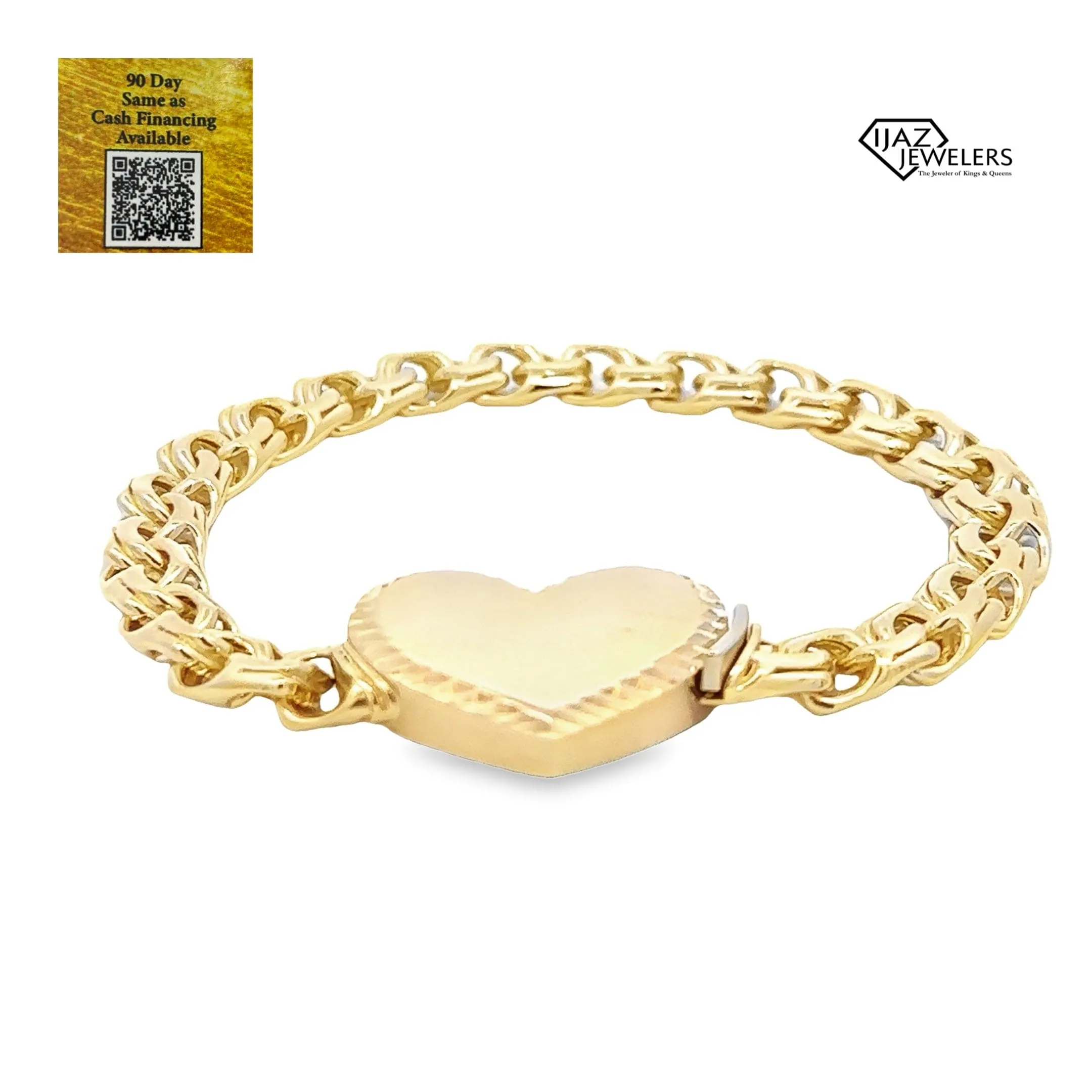 10K Gold Chino Link Diamond Cut Heart Bracelet