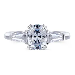 10k White Gold 3 Stone Moissanite Ring 0.75ct - 2.5ct Center Stone