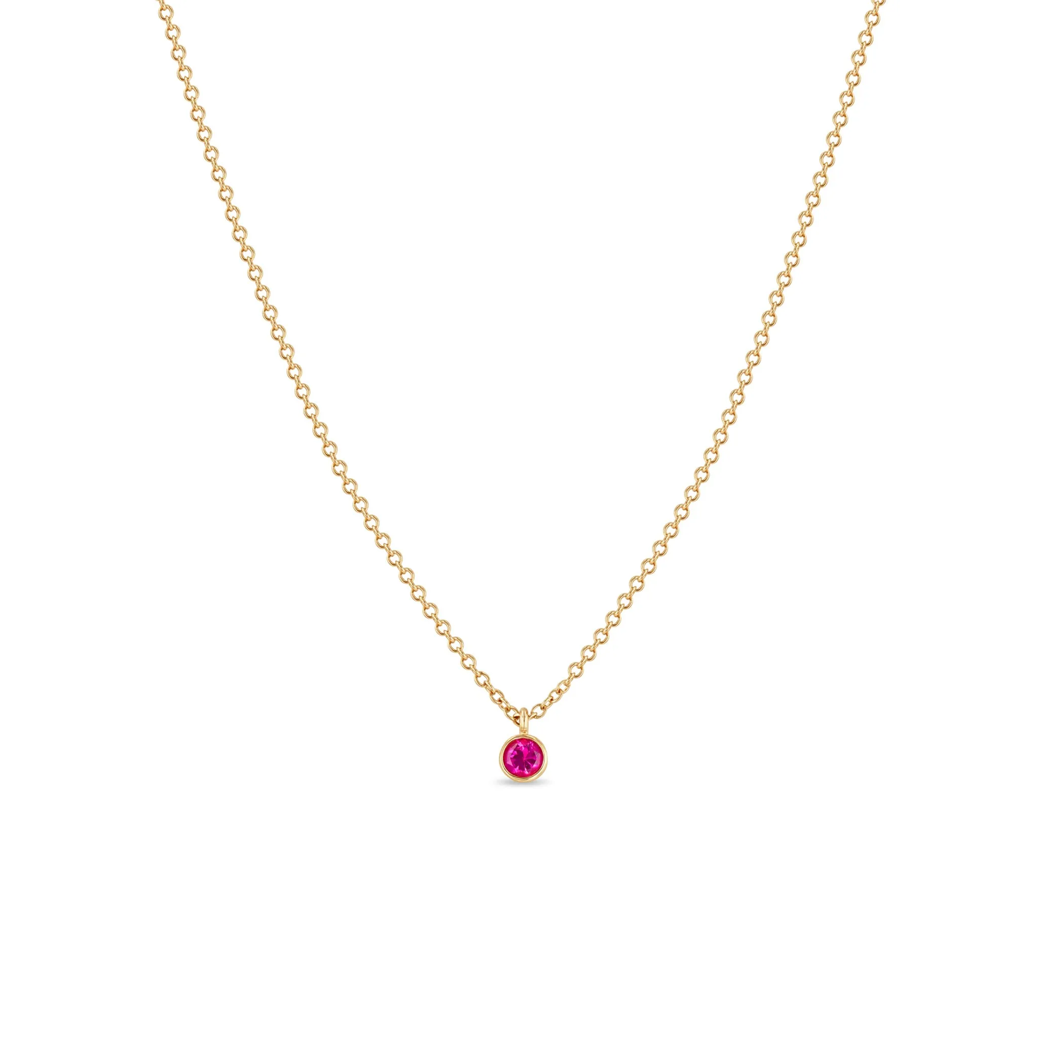 14k Single Pink Sapphire Bezel Pendant Necklace