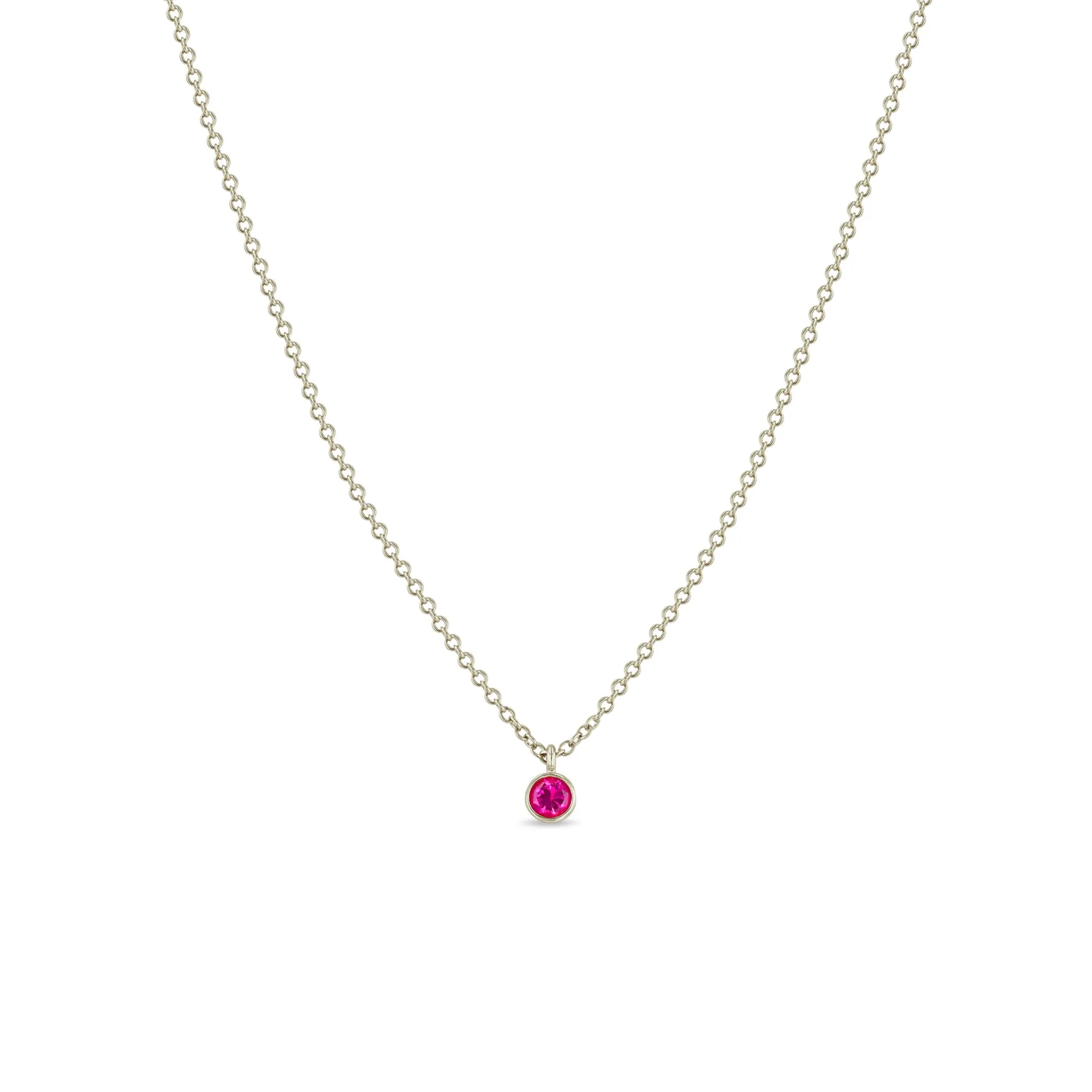 14k Single Pink Sapphire Bezel Pendant Necklace