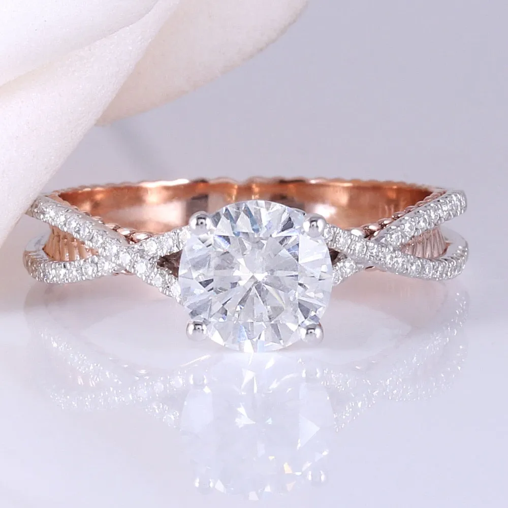 14k White & Rose Gold Moissanite Ring 0.8ct Center Stone