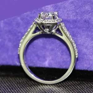 14k White Gold Halo Moissanite Ring 1ct Center Stone