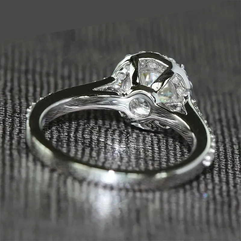 14k White Gold Halo Moissanite Ring 1ct Center Stone