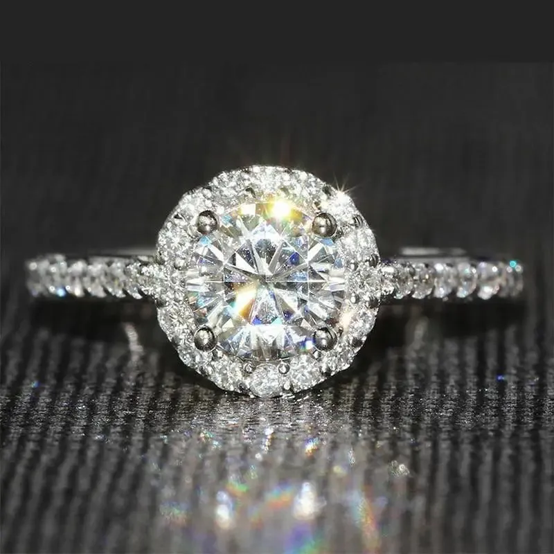 14k White Gold Halo Moissanite Ring 1ct Center Stone