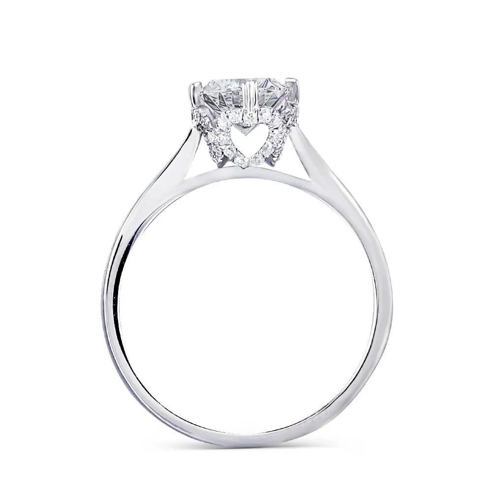 14k White Gold Hidden Halo With Hearts Moissanite Ring 1ct