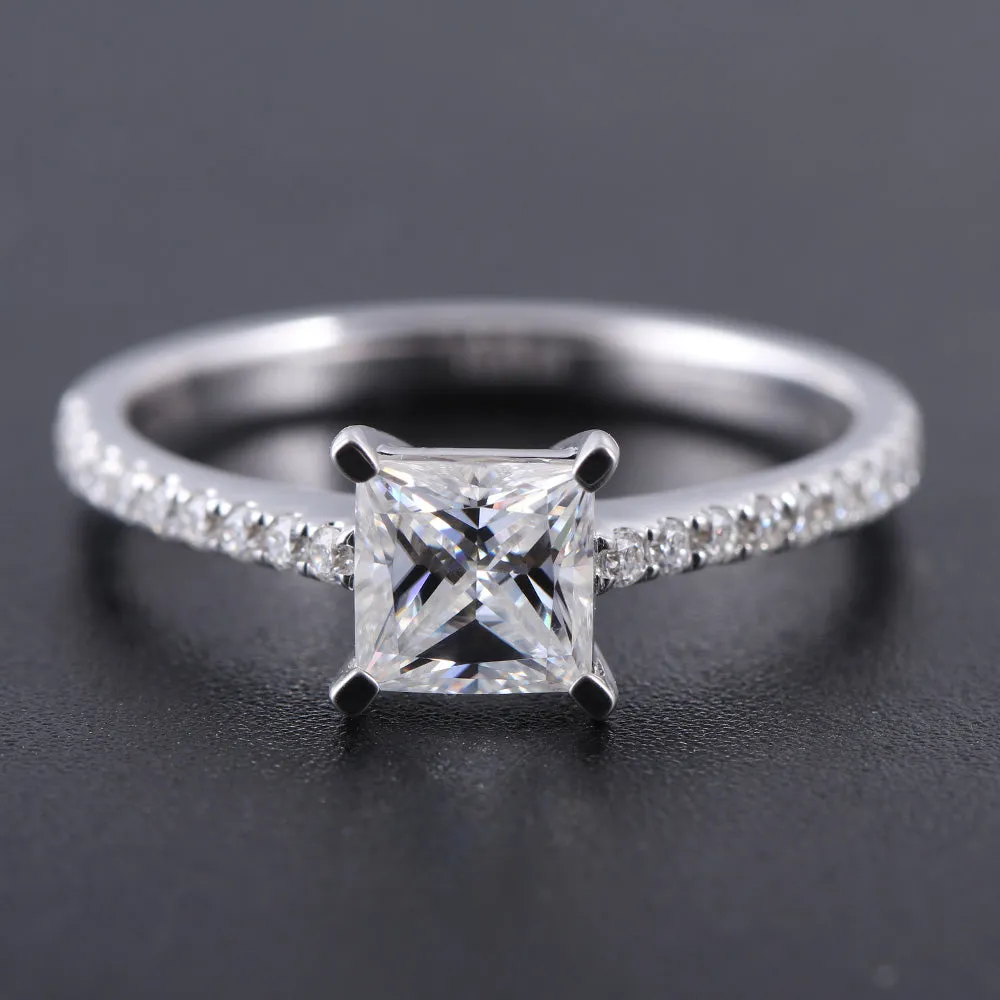 14k White Gold Princess Cut Moissanite Ring 1ct