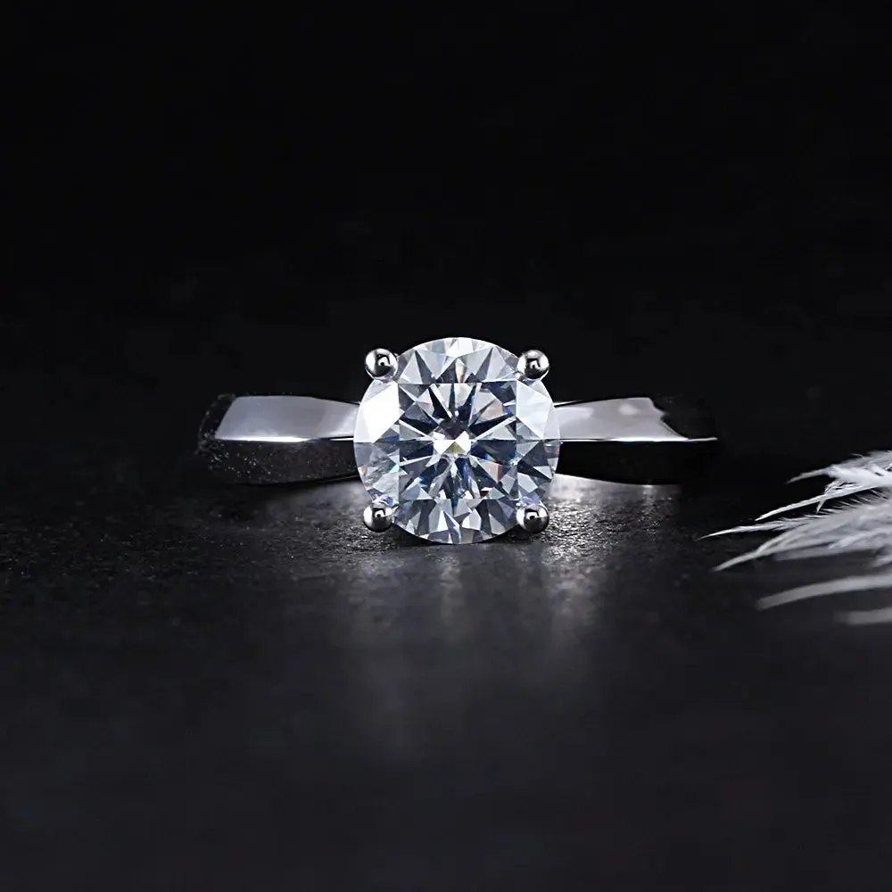 14k White Gold Solitaire Moissanite Ring 1ct