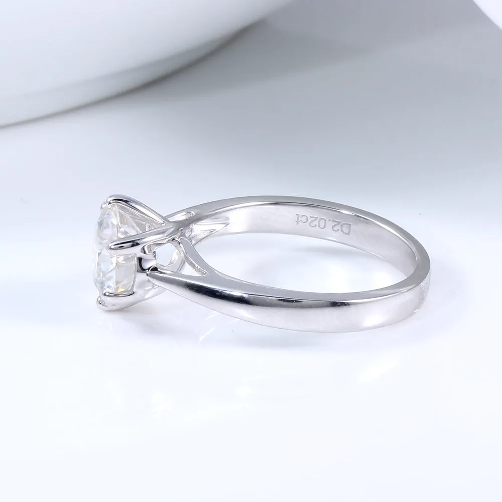 14k White Gold Solitaire Moissanite Ring 2ct