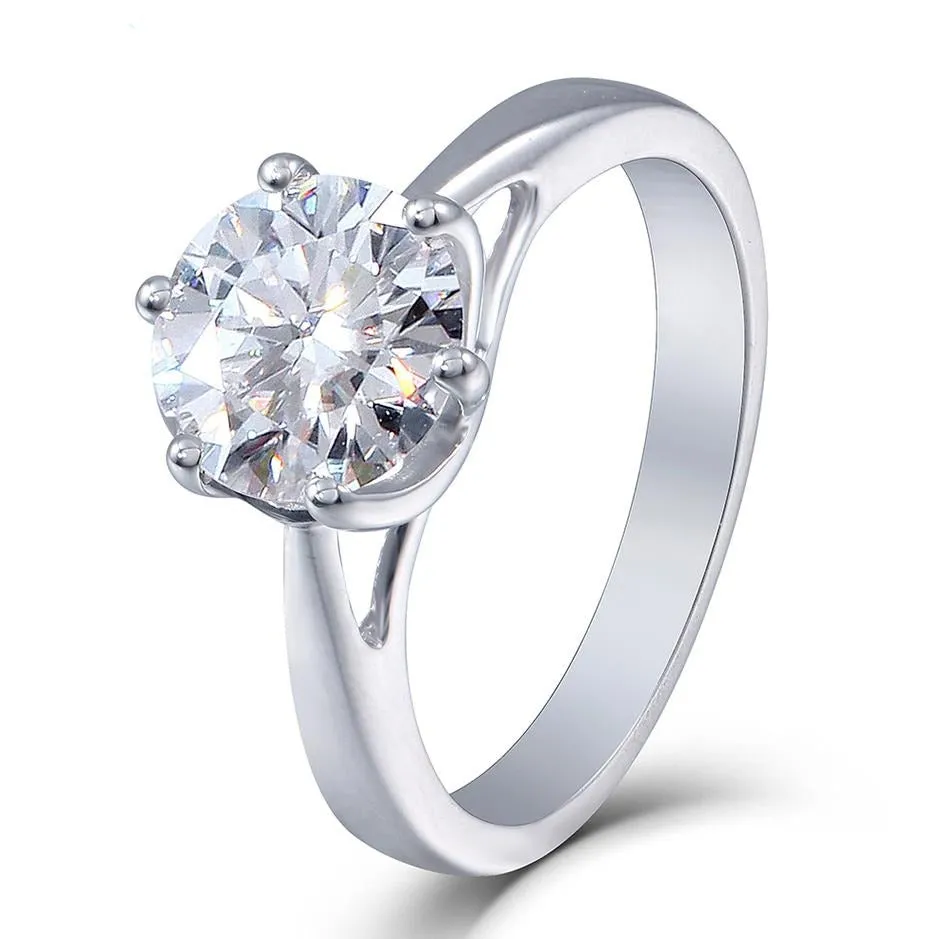 14k White Gold Solitaire Moissanite Ring 2ct