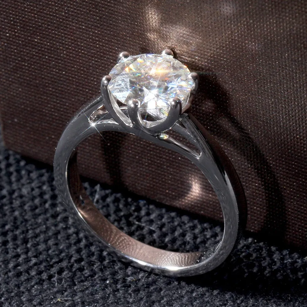 14k White Gold Solitaire Moissanite Ring 2ct