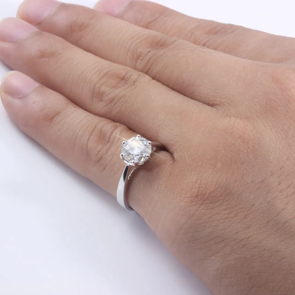 14k White Gold Solitaire Moissanite Ring 2ct