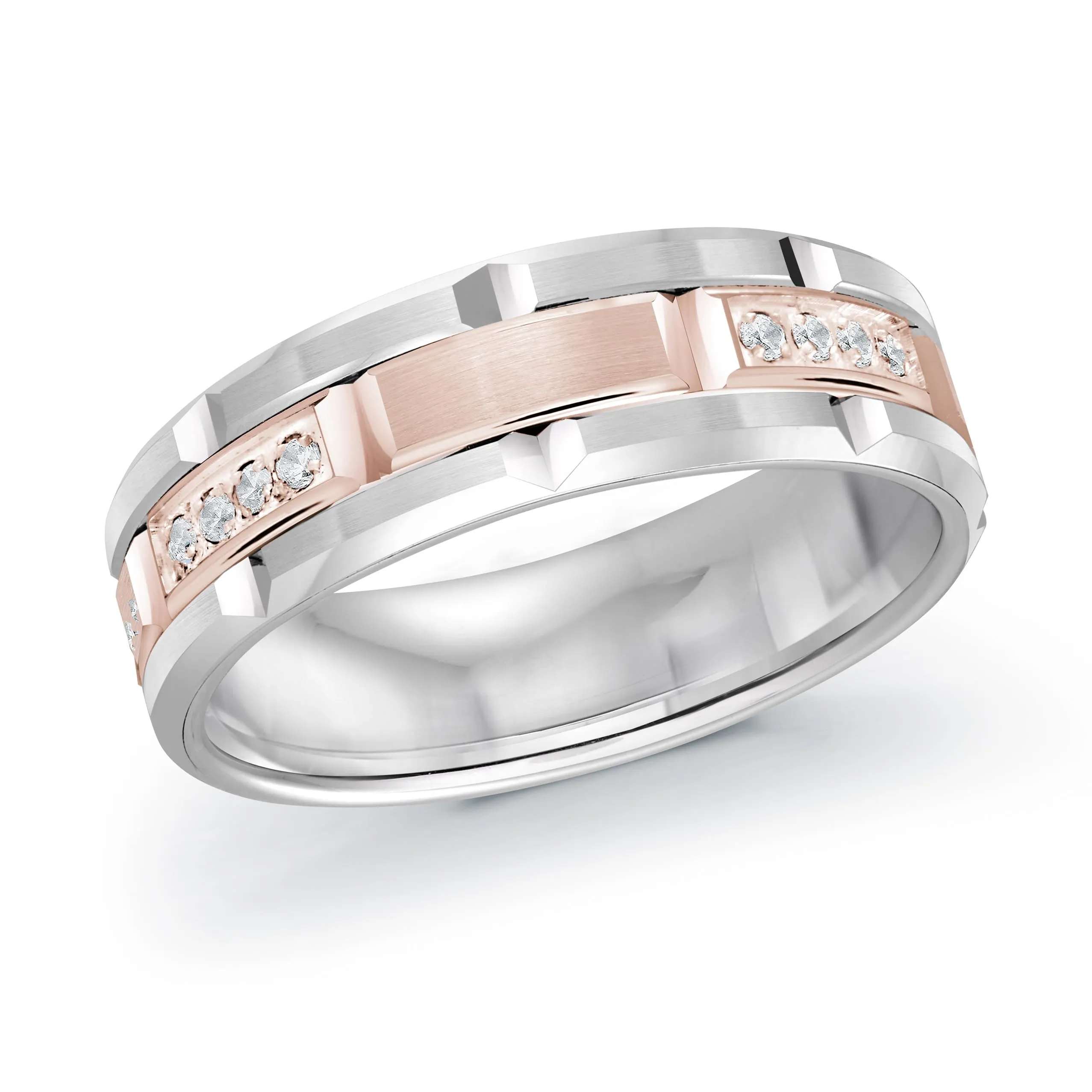 14K White Gold with 14K Rose Gold and Inlaid Diamonds Ring from the Executif Collection by Malo - FJMD-073-07WP16