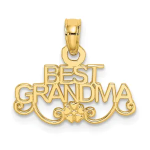 14K Yellow Gold Flat Back Polished Finish Script BEST GRANDMA Design Charm Pendant