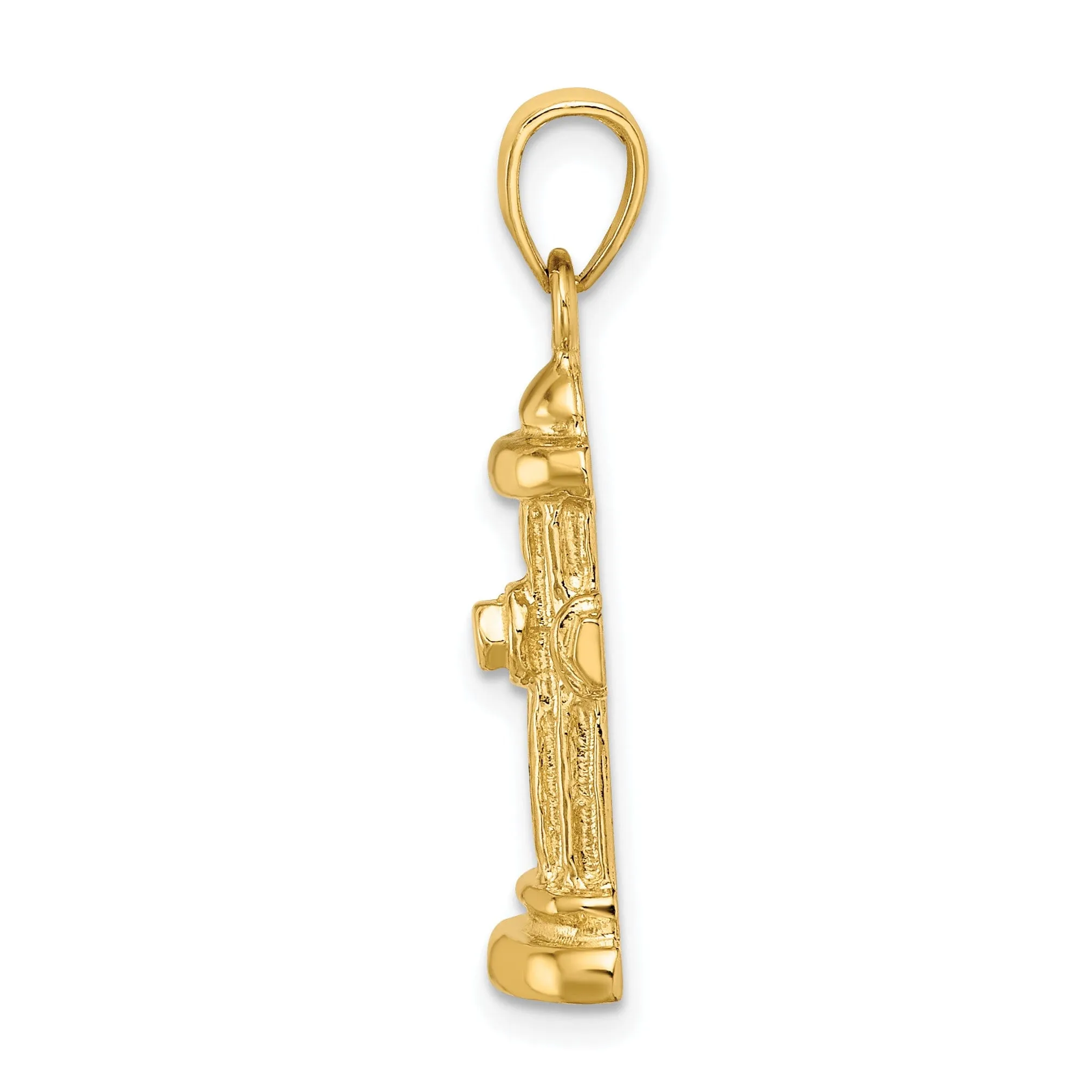 14k Yellow Gold Polished Finish Concave Shape 2-Dimensional Fire Hydrant Charm Pendant