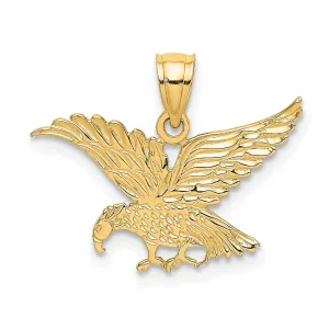 14K Yellow Gold Polished Texture Back Finish Engraved Flat Eagle Charm Pendant