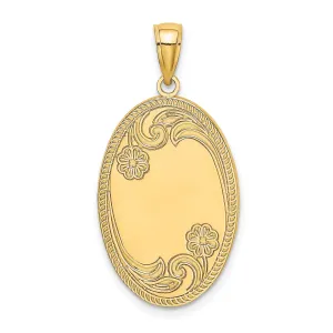 14K Yellow Gold Solid Polished Finish Oval Shape Design Engraveable Center Pendant