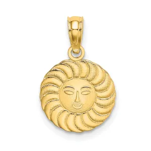 14K Yellow Gold Textured Polished Finish Circle Shape Smiling Face Sun Design Charm Pendant