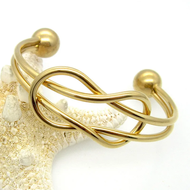 18K Gold Statement Punk Fashion Stainless Steel Opening Line Style Cuff Bangle Bracelets For Women