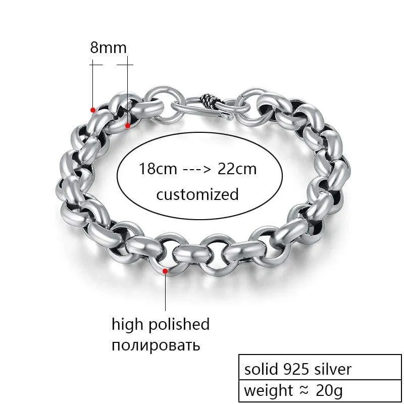 925 Sterling Silver Created Male Interlocking Bracelet Bangles Domineering Thai Vintage Biker Men Fashion Charms Jewelry