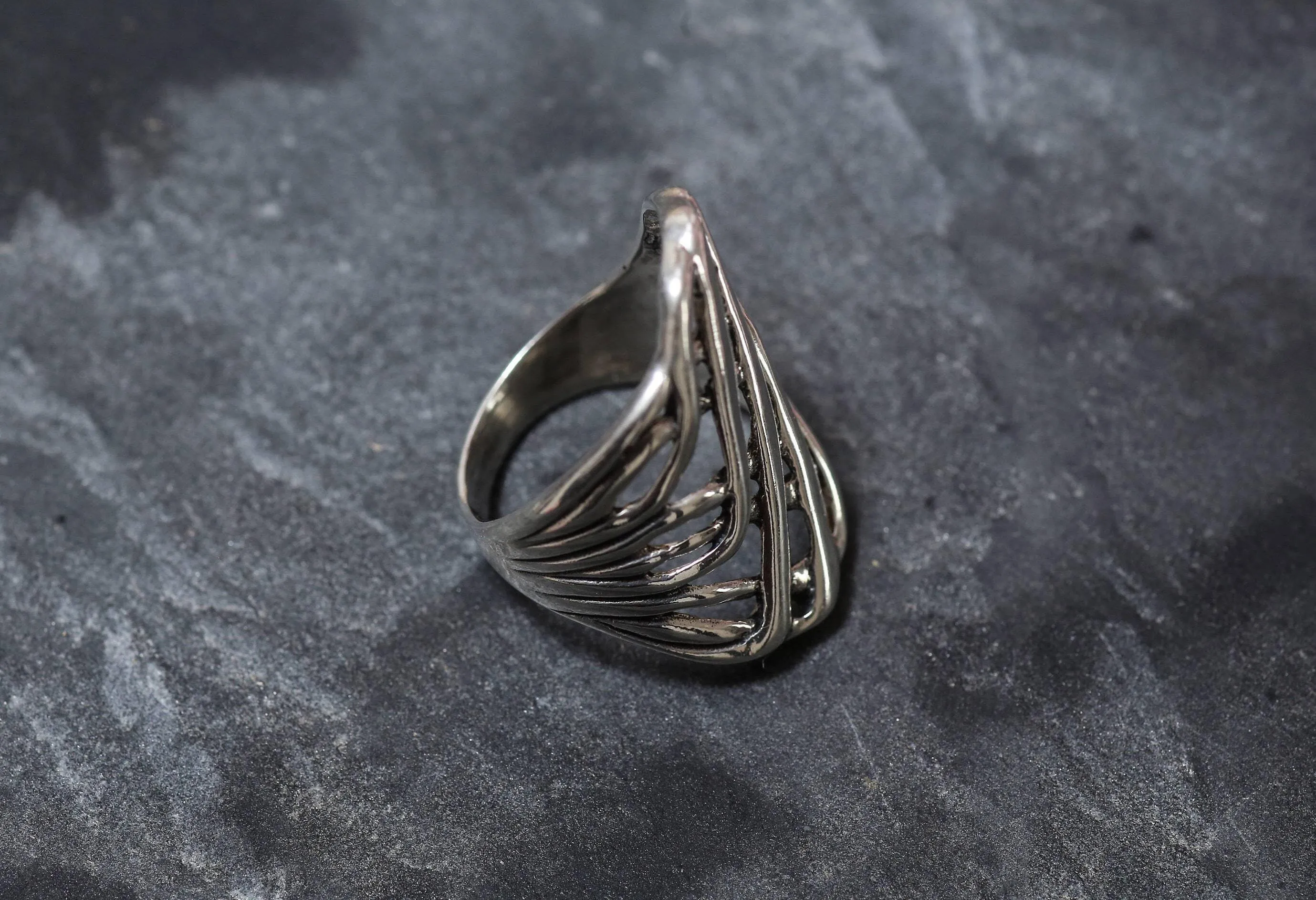 Abstract Silver Ring - Long Wide Band - Silver Artistic Ring