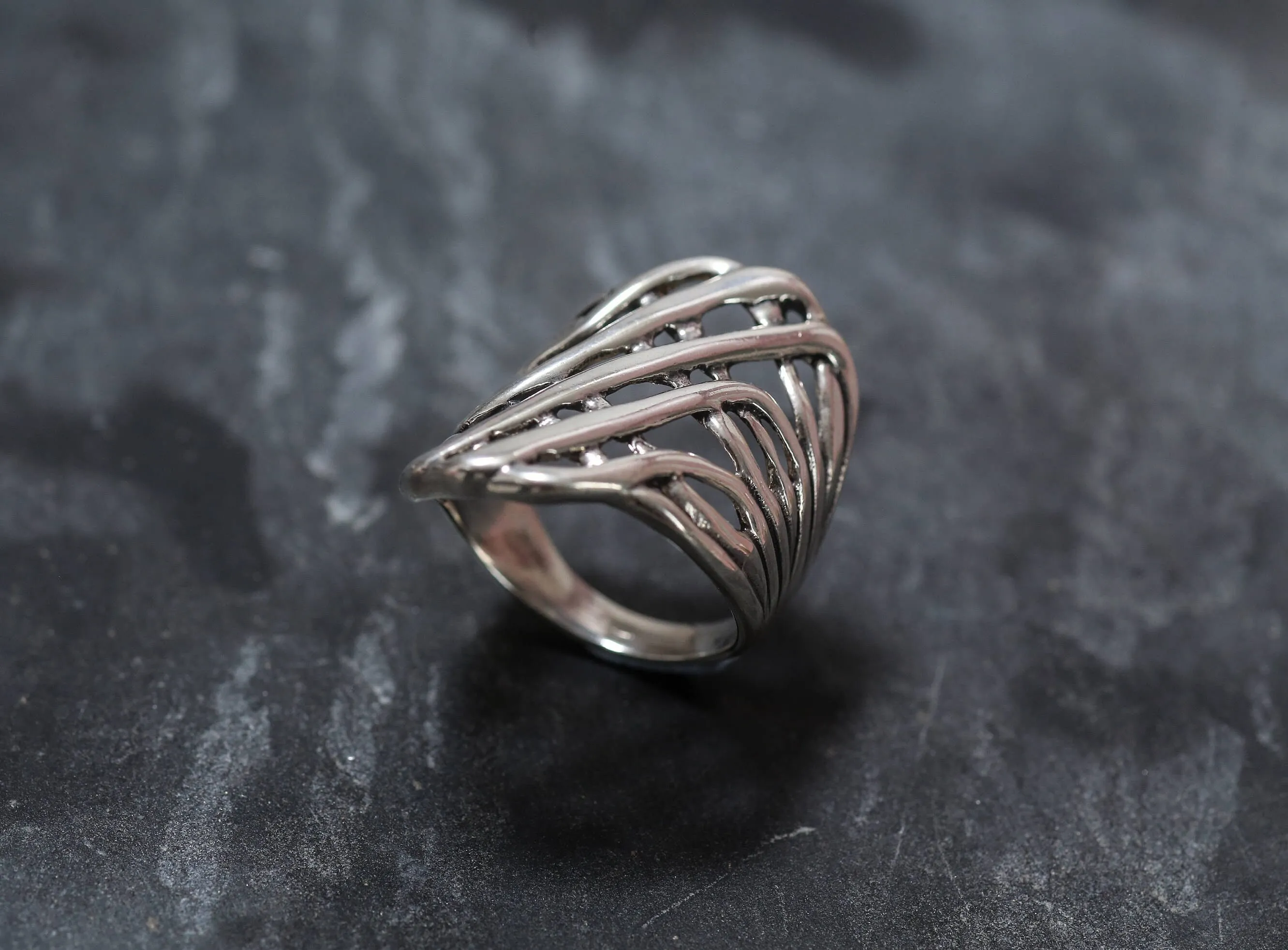 Abstract Silver Ring - Long Wide Band - Silver Artistic Ring