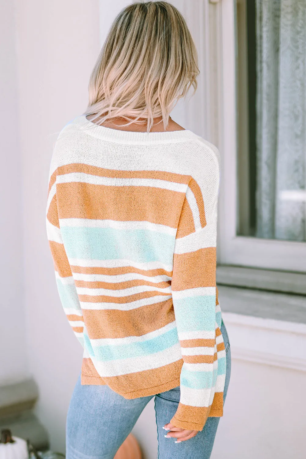 Amelia Stripe Long Sleeve Split Sweater