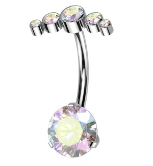 Arch Rainbow Aurora CZ Top Titanium Threadless Belly Button Ring