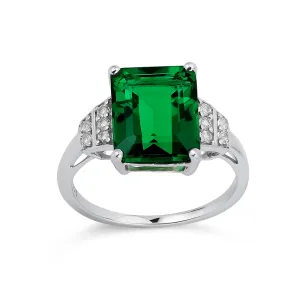 Art Deco 3CT Nano Emerald & Sapphire Engagement Ring in Sterling Silver