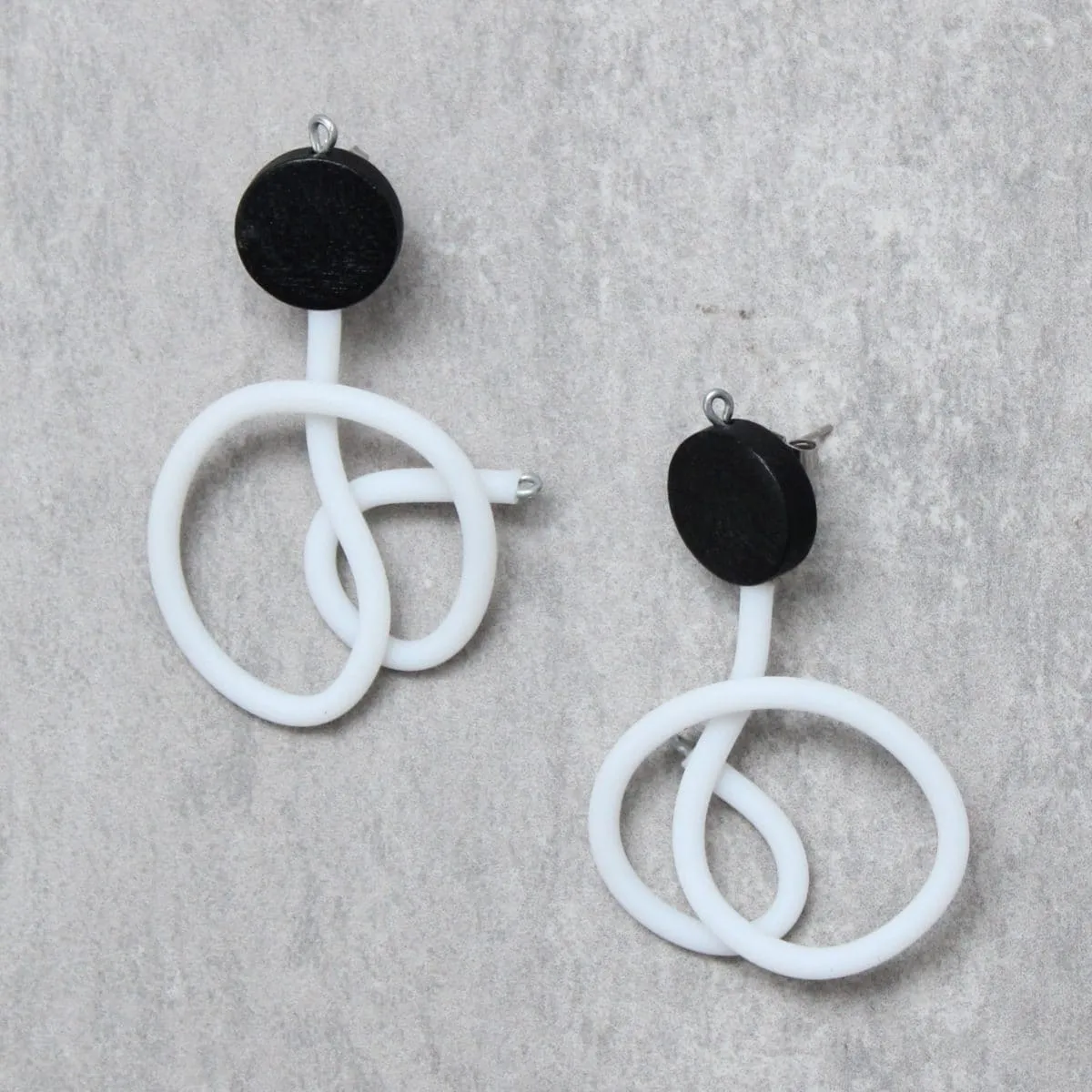 Artistic Black and White Rubber Tubing Post Dora Earrings