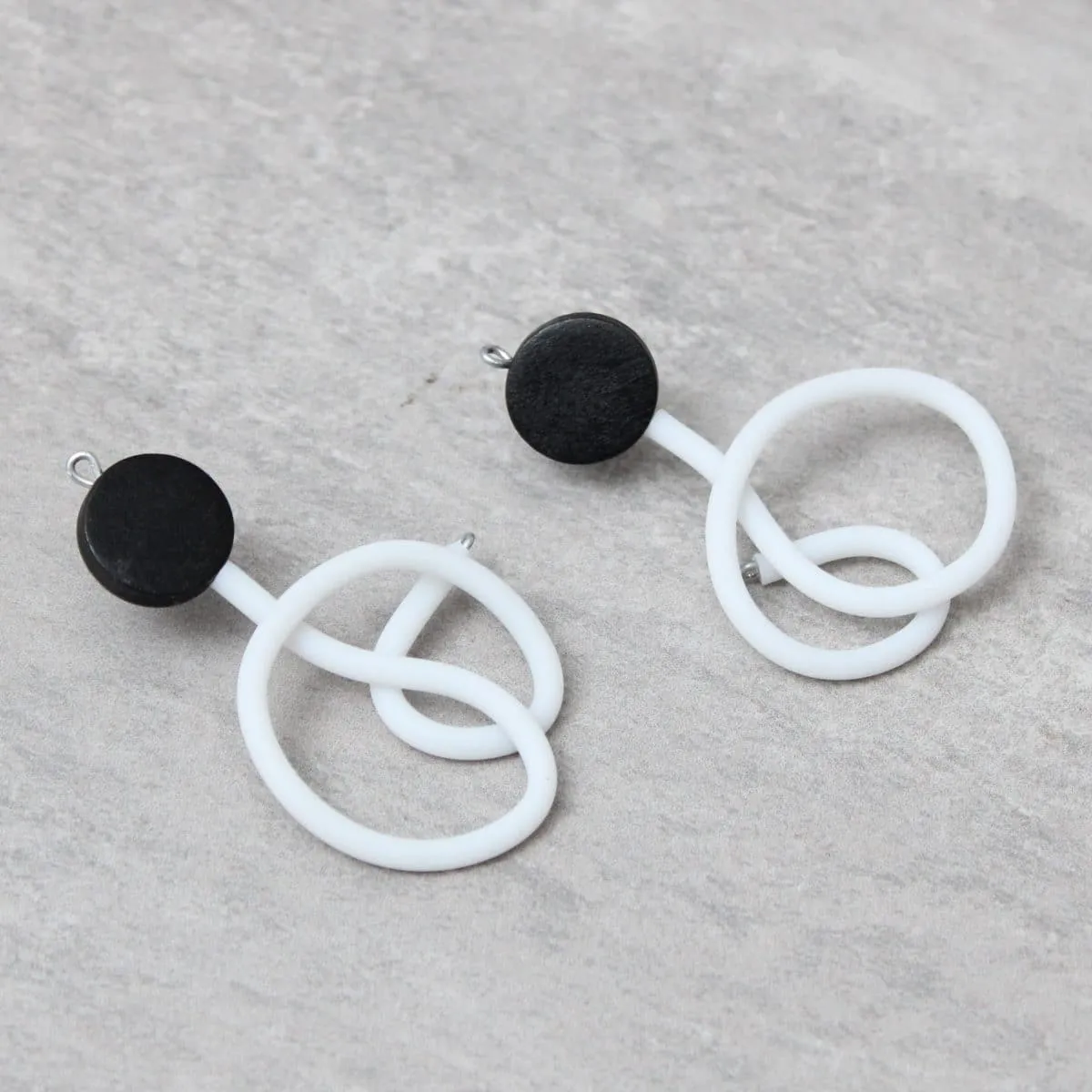 Artistic Black and White Rubber Tubing Post Dora Earrings