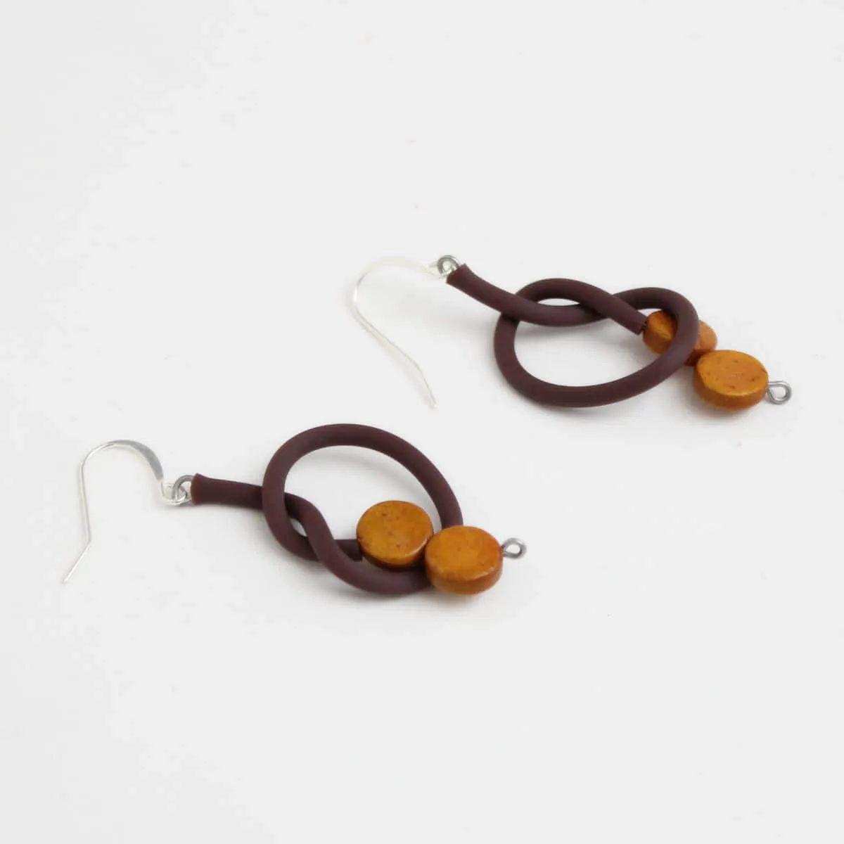 Artistic Brown and Yellow Rubber Tubing Earrings