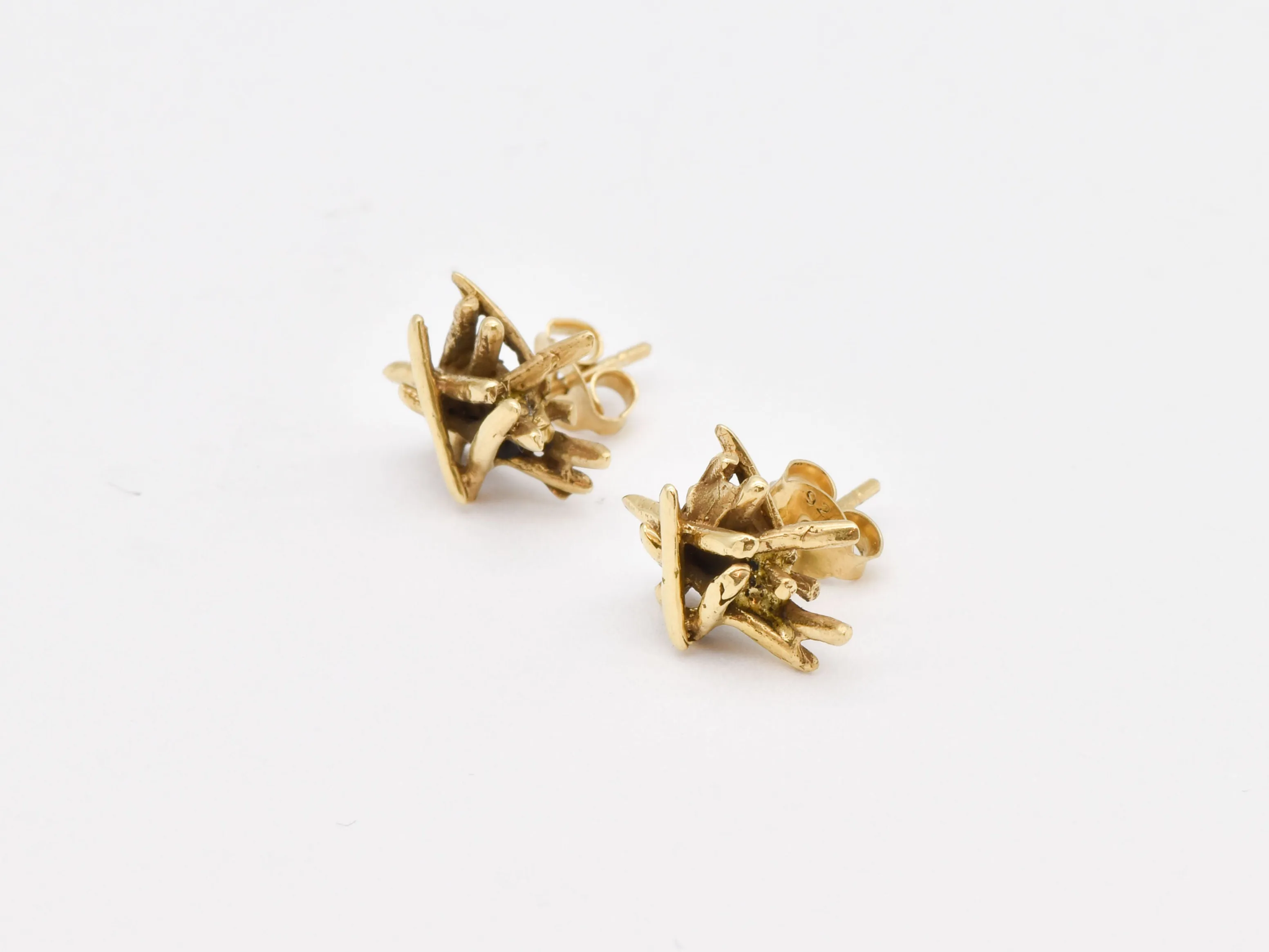 Artistic Gold Earrings - Branch Earrings - Modern Gold Studs