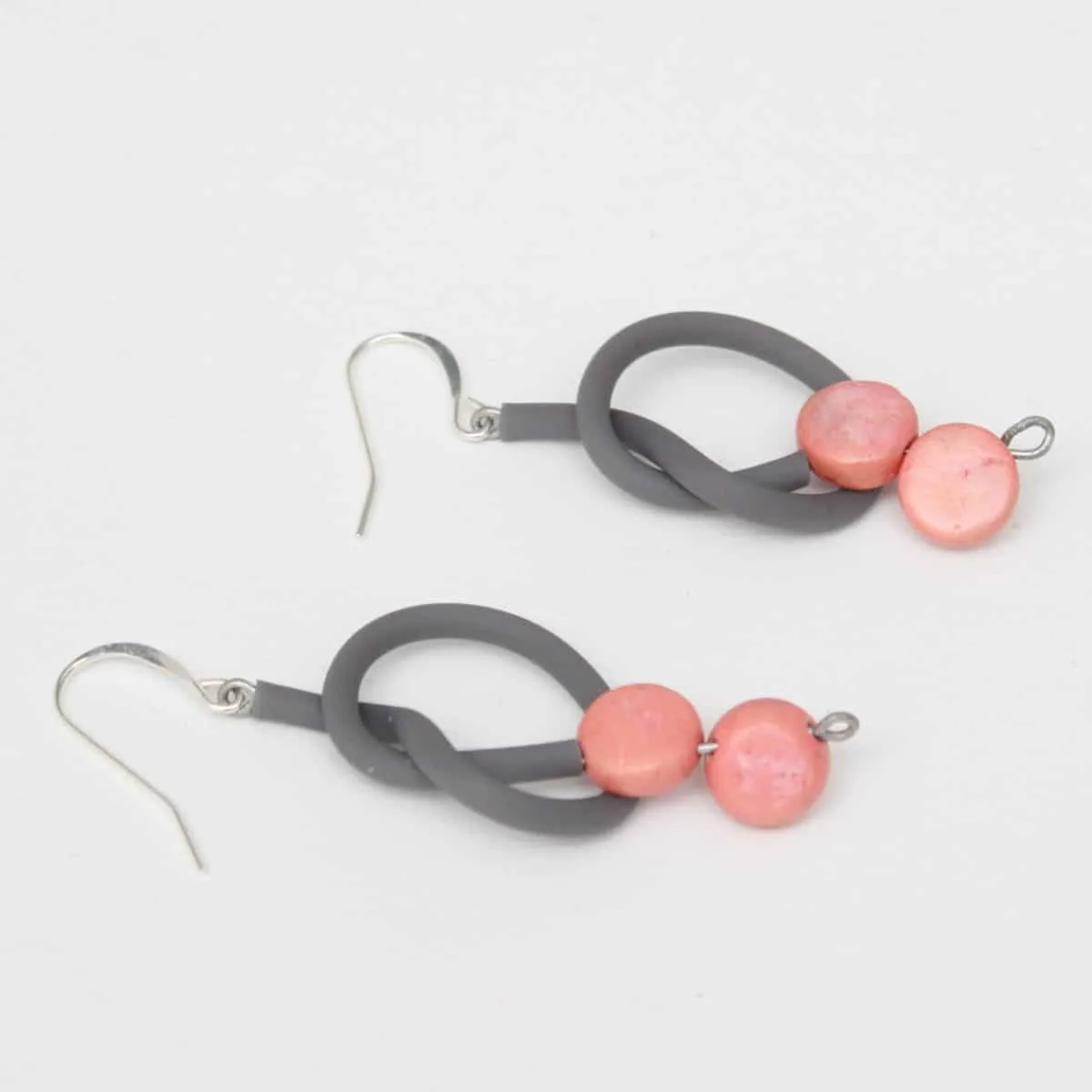 Artistic Grey and Pink Rubber Tubing Earrings