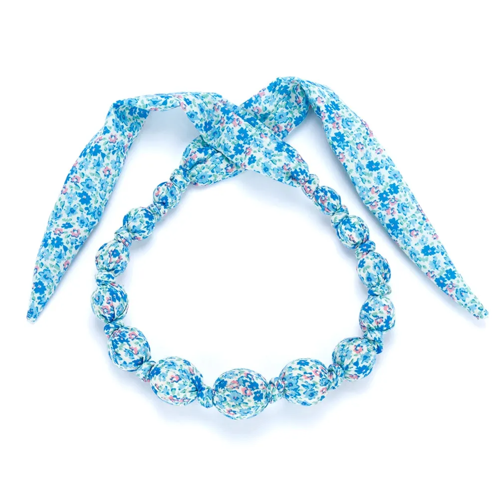 Beaded Cloth Necklace, Floral Blue