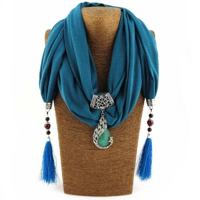 Beaded Scarf Necklace With Tassels