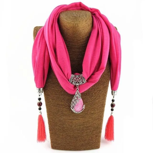 Beaded Scarf Necklace With Tassels