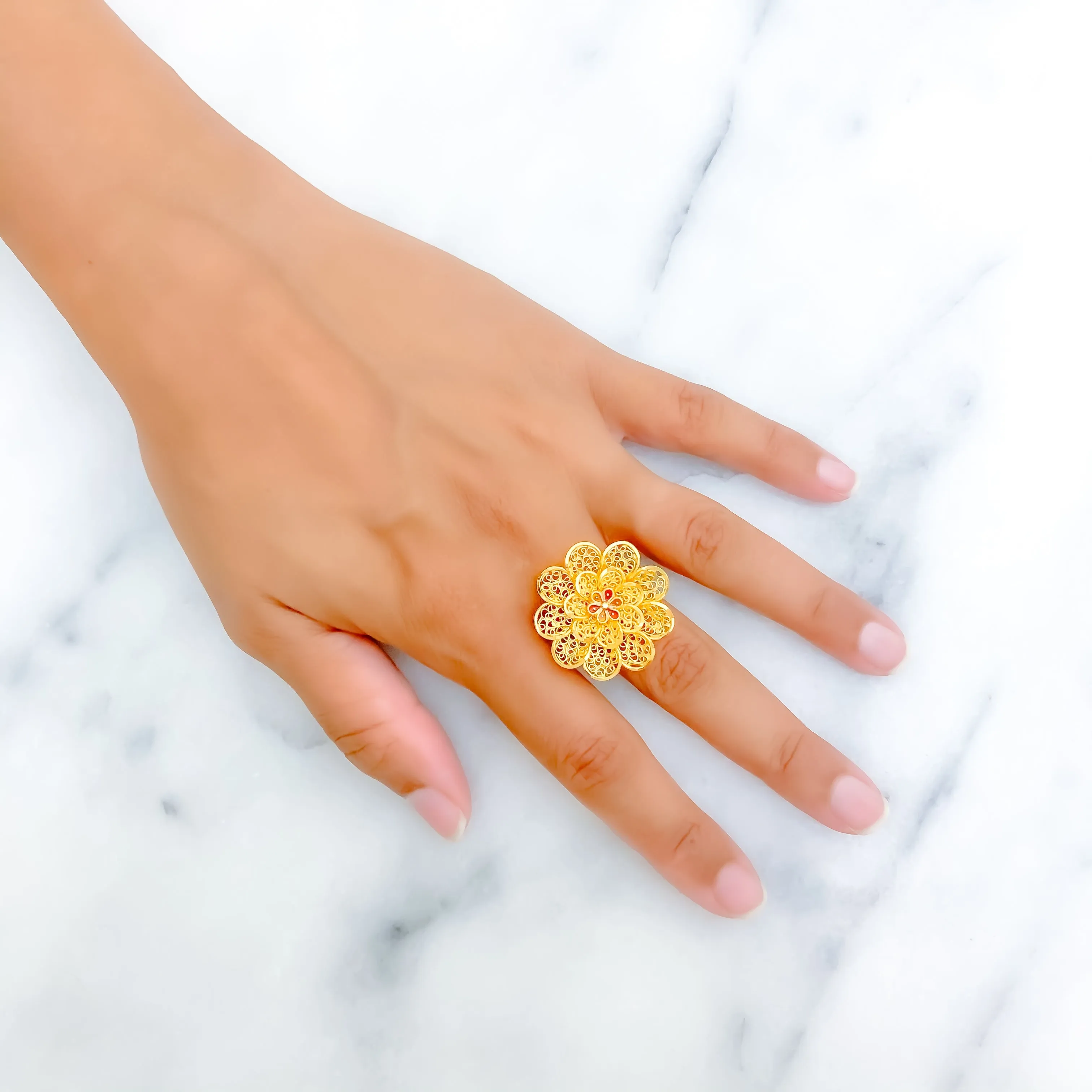 Beautiful Floral 22k Gold Color Accented Statement Ring