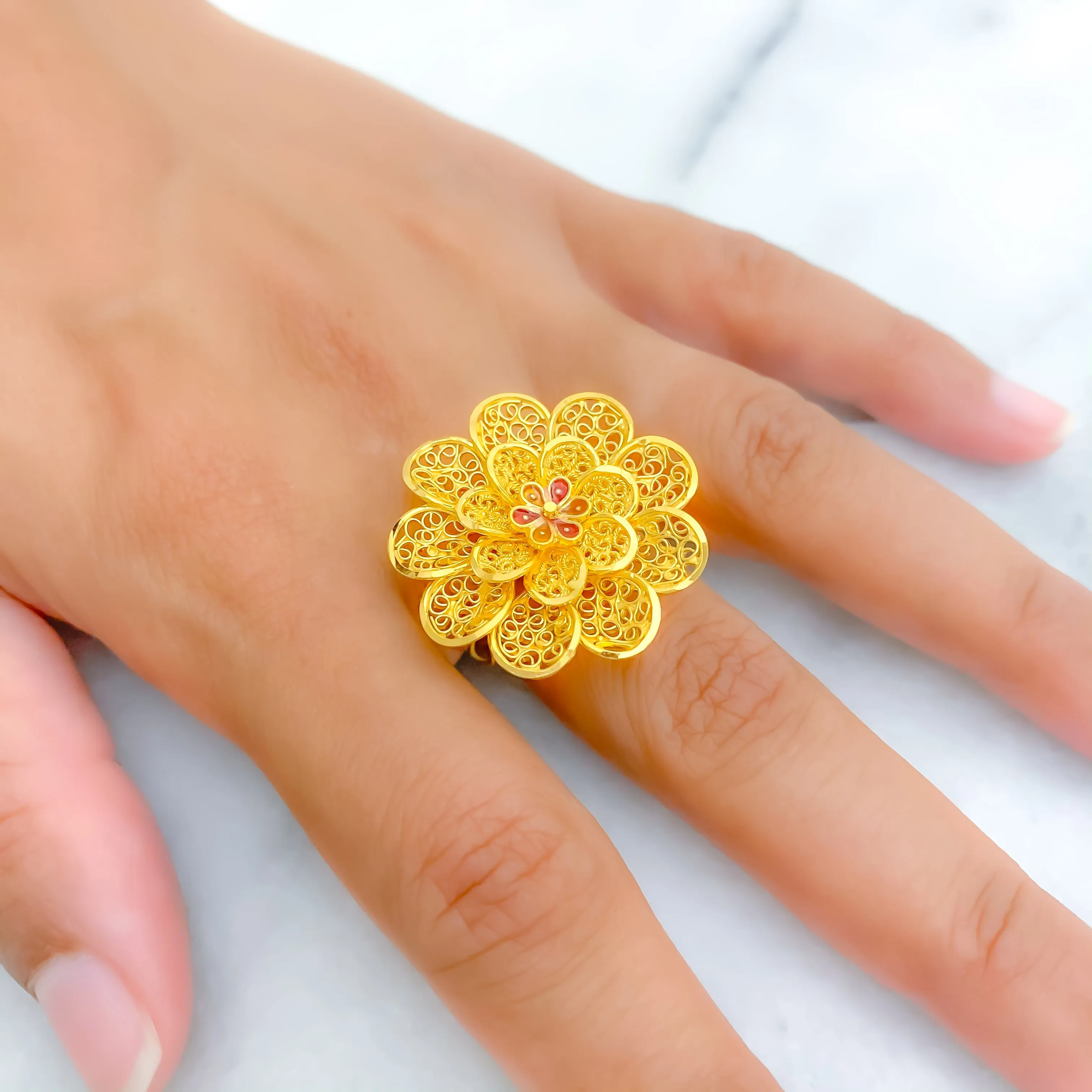 Beautiful Floral 22k Gold Color Accented Statement Ring