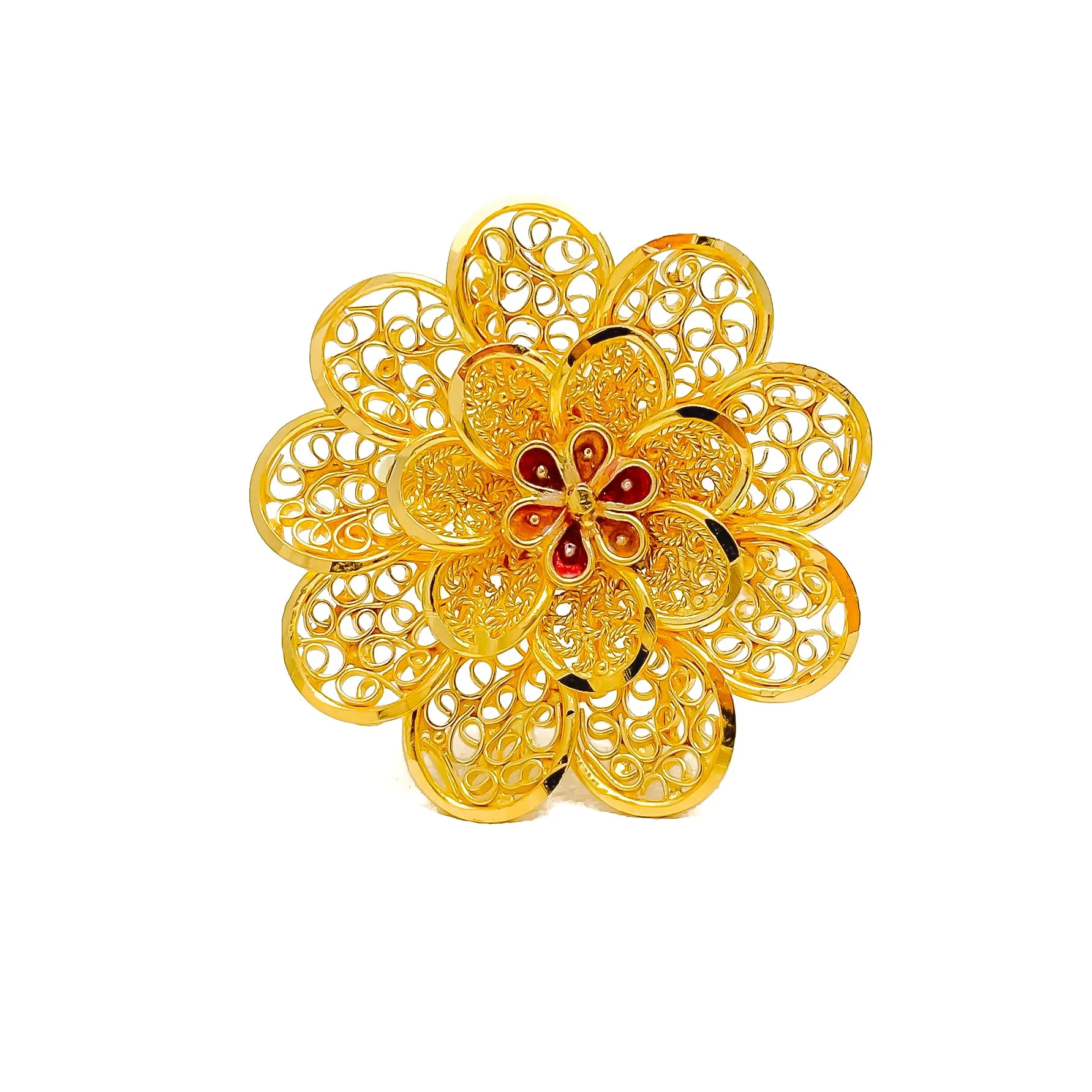 Beautiful Floral 22k Gold Color Accented Statement Ring