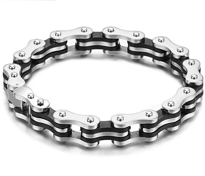 Biker Jewelry Stainless Steel Men Bracelet Black Silicone Mens Bracelets Fashion Motorcycle Bicycle Chain Bracelets Bangles Men