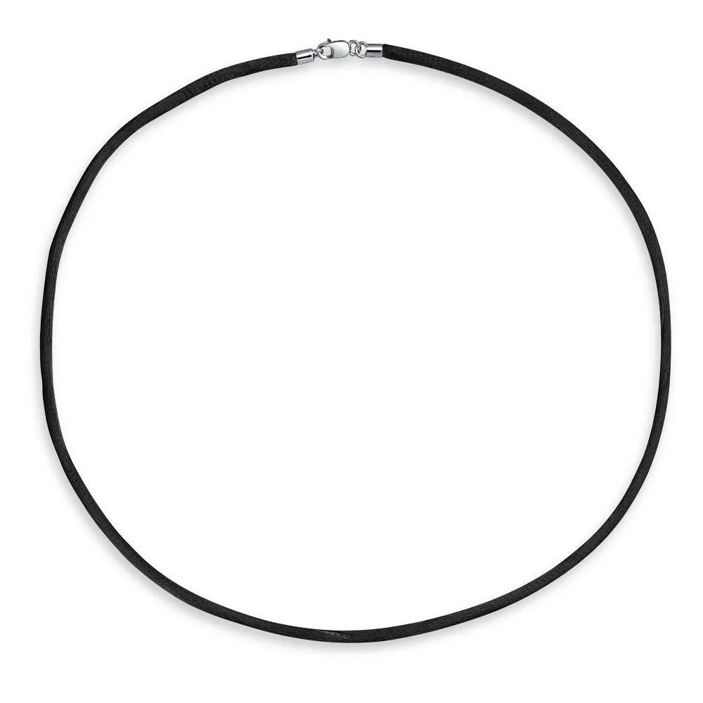 Black Satin Silk Cord Necklace for Men with Silver Plated Lobster Claw Clasp 18 Inch