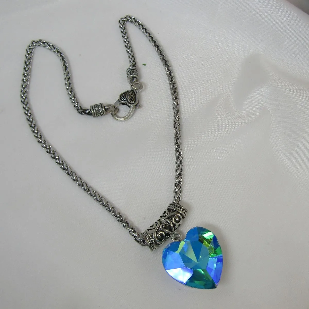 Blue Crystal Heart Pendant Necklace