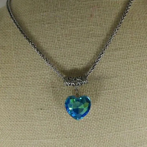 Blue Crystal Heart Pendant Necklace