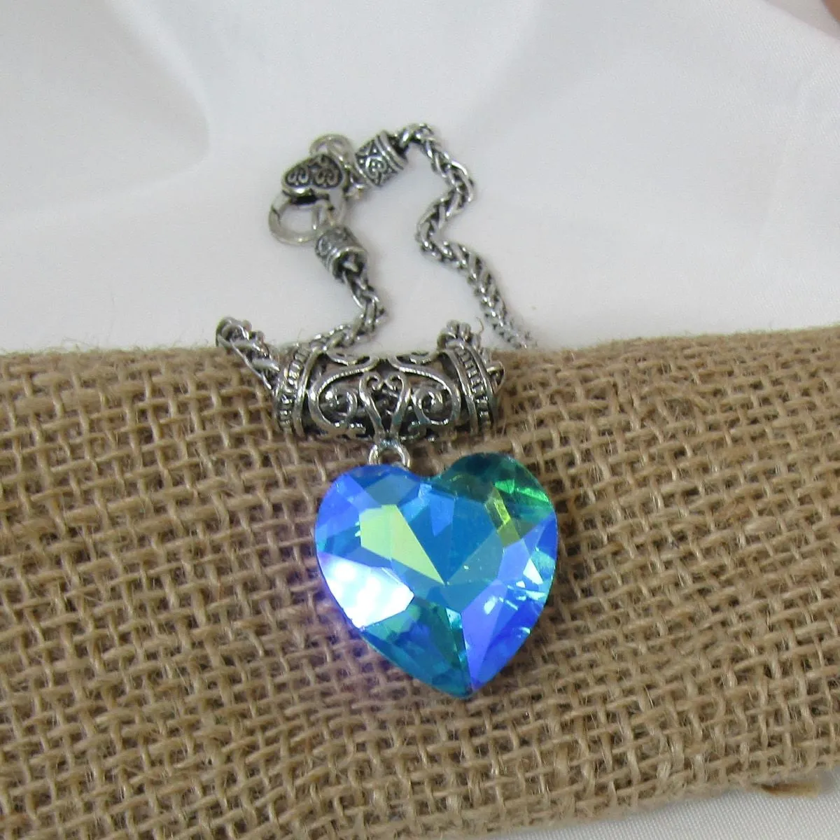 Blue Crystal Heart Pendant Necklace