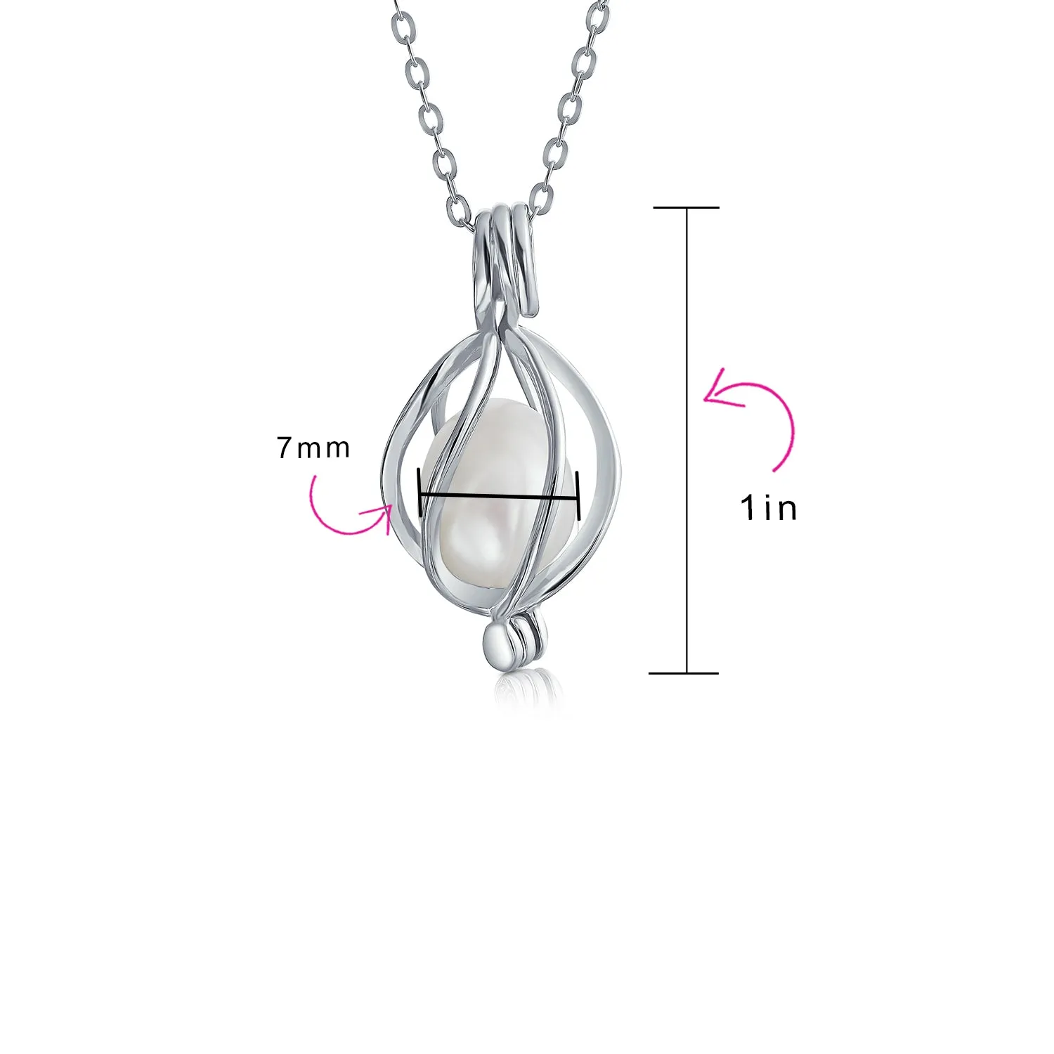 Bridal Necklace Teardrop Pearl Birdcage Pendant in Sterling Silver for Weddings