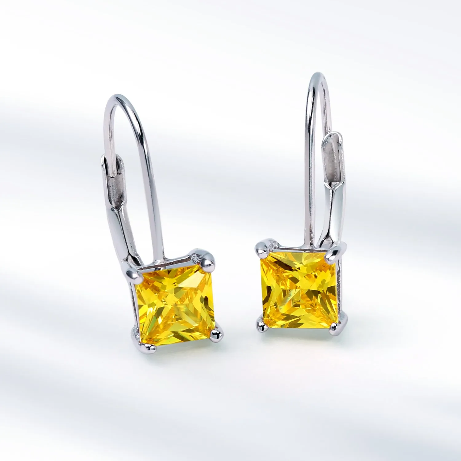 Bridal Princess Cut Solitaire Square AAA CZ Drop Earrings Leverback Gold Silver