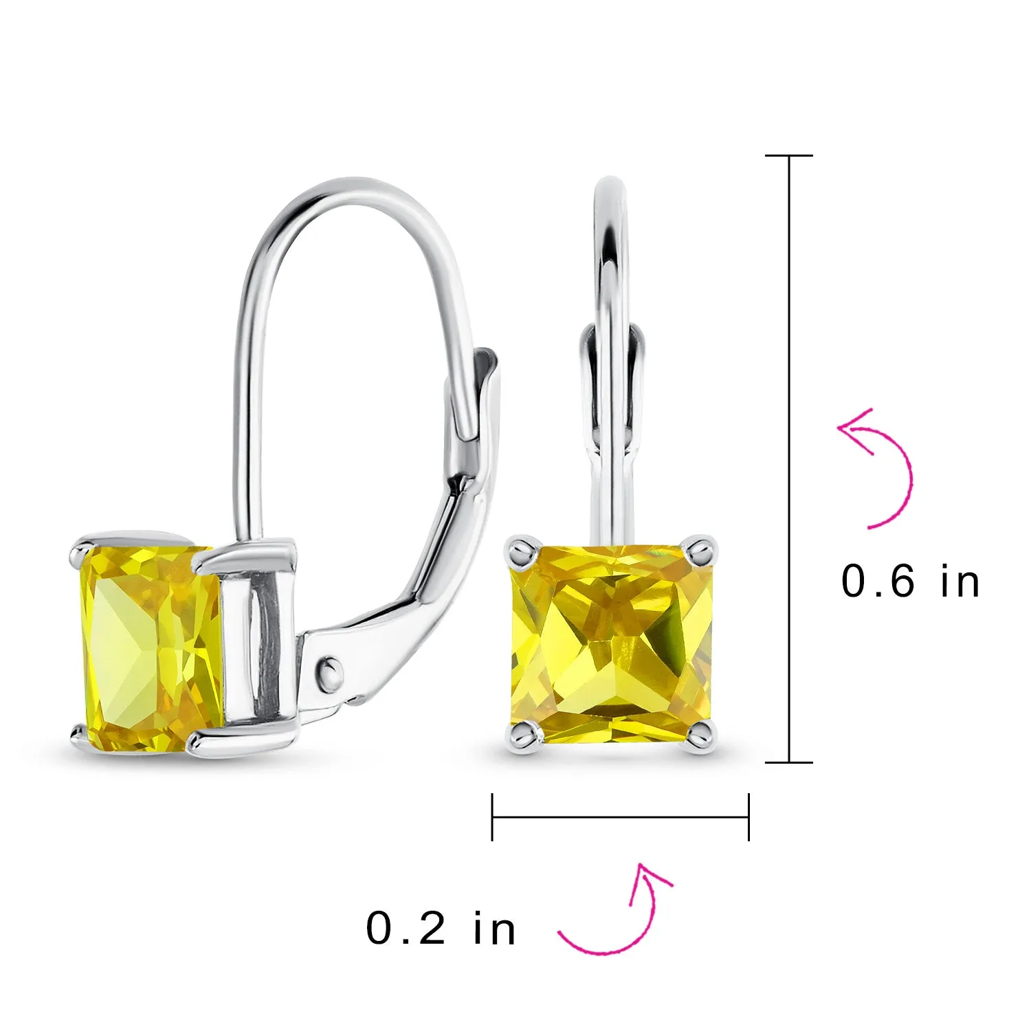 Bridal Princess Cut Solitaire Square AAA CZ Drop Earrings Leverback Gold Silver