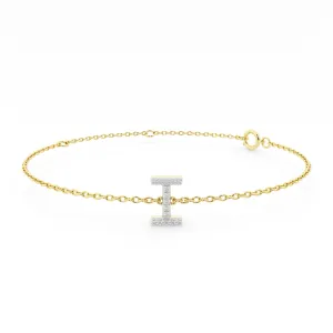 Brilliant Claw Initial I Slider Chain Bracelet with 0.05ct of Diamonds in 9ct Yellow Gold