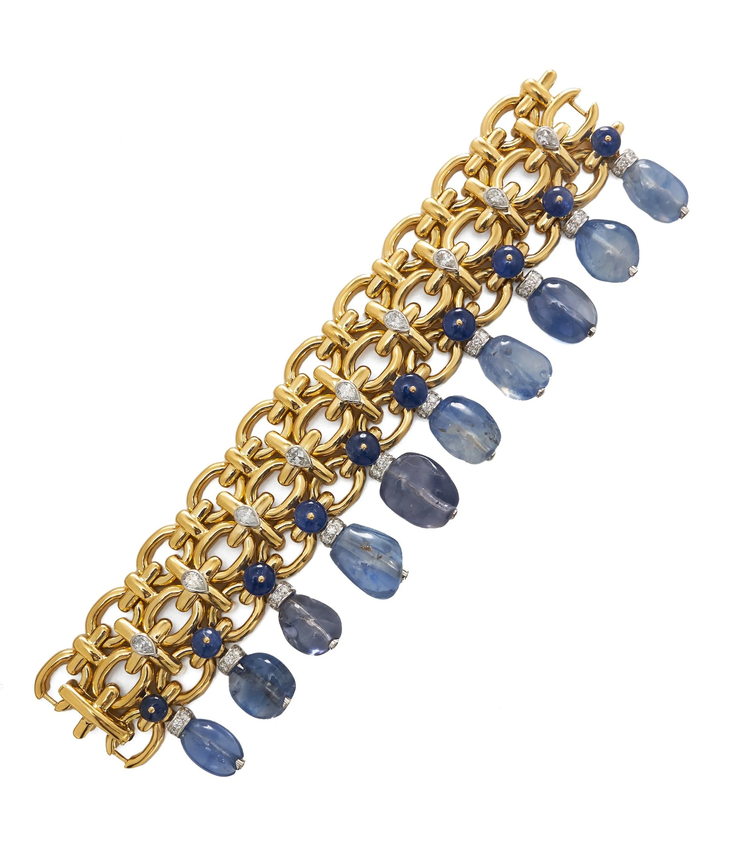 Brocade Bracelet, Diamonds, Sapphire